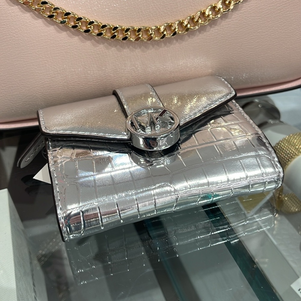 MICHAEL KORS CARMEN MEDIUM LOGO AND FAUX LEATHER WALLET 
SILVER 
NWT - Picture 7 of 16